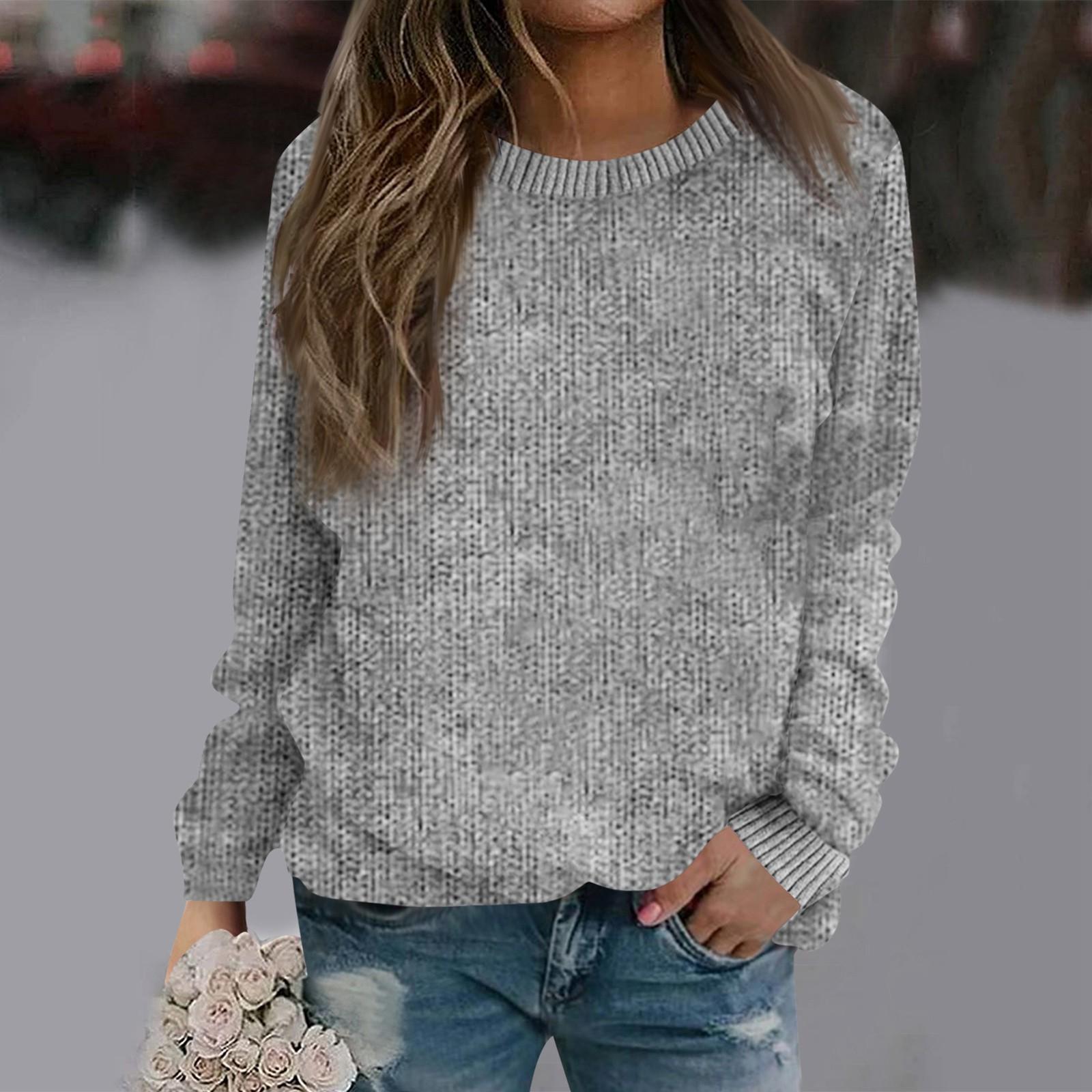 

Sweatshirts For Women Knit Sweater Cute Shirt Fall Crewneck Pullover Tops XXXL светло-серый