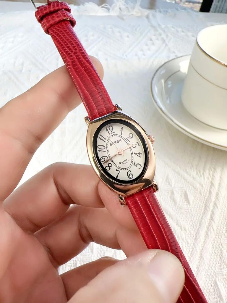 Vintage Design Classic Watch Fashion Oval Number Dial Quartz Watches Brown Leather Band Wristwatch Montre Femme Dropshipping