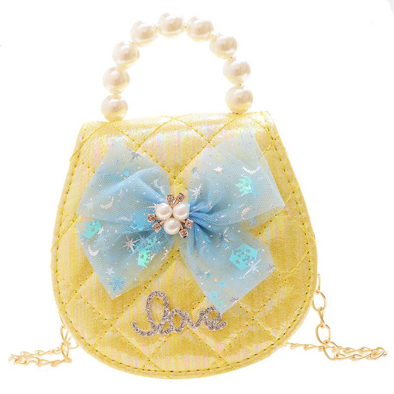 Adorable Mini Pu Leather Princess Handbag For Kids With Stylish Pearl Accents