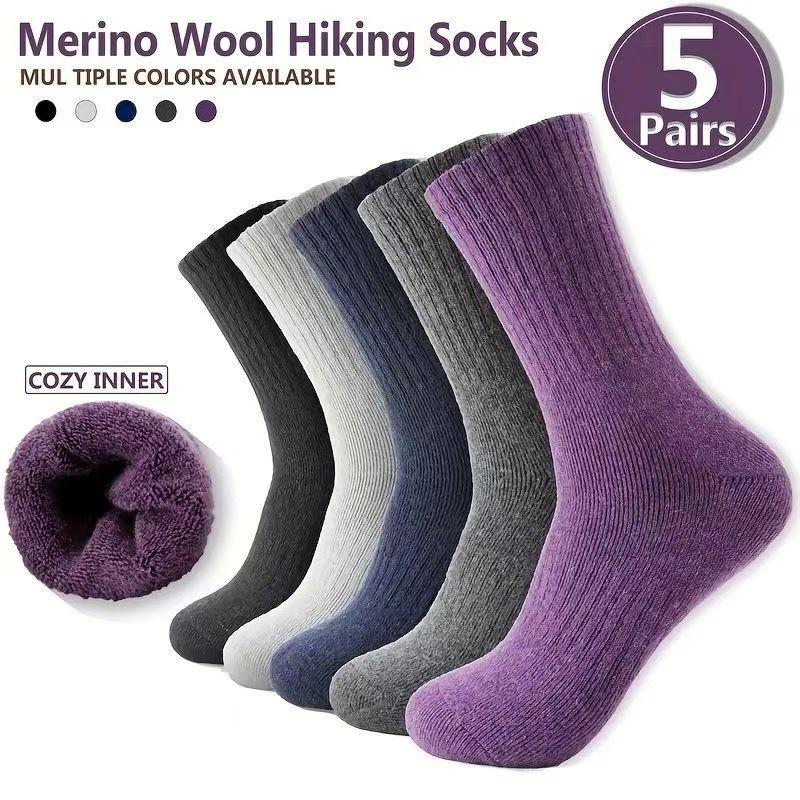 

5 Pairs Womens Merino Wool Socks Hiking Warm Winter Thick Thermal Crew Cozy Cabin Ladies Gift Comfy Boot Work Socks 5 pairs