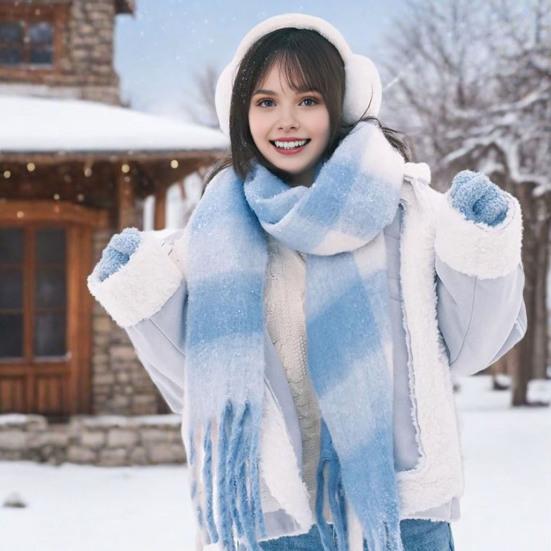 Kvinner Skjerf Rutemønster Kasjmirfølelse Plysjskjerf med Duskdekorasjon Reise Genser Kåpe Tilbehør