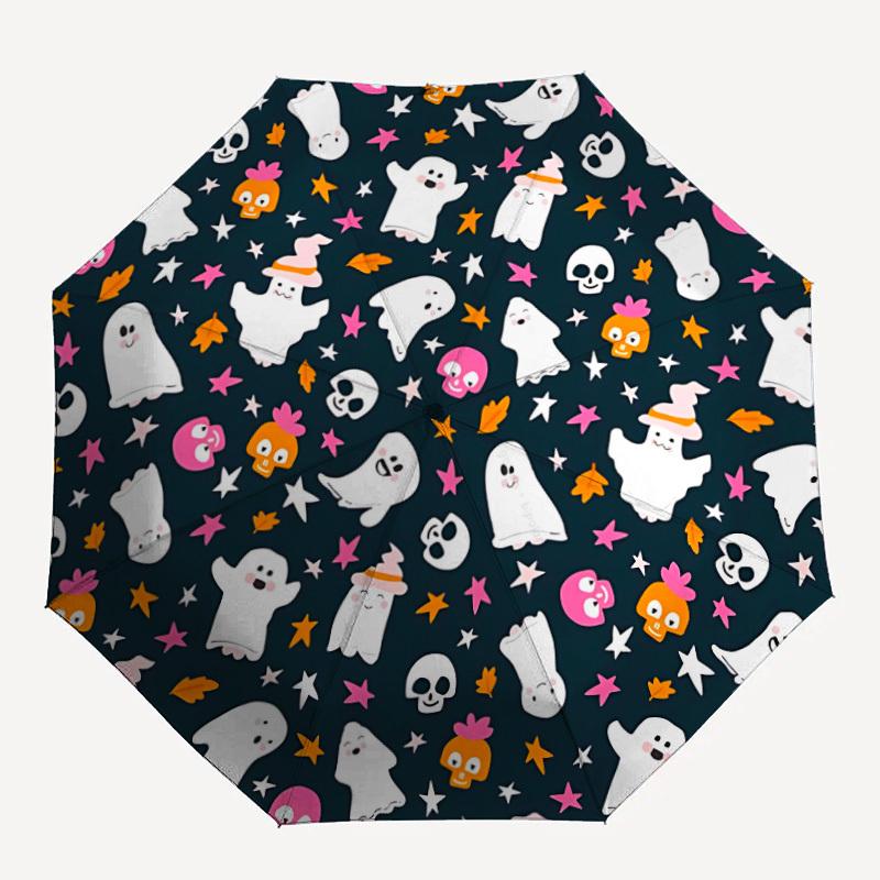 

1pc Ghost Halloween Automatic Open/Close Umbrella with One-Touch Button, Compact Folding Canopy, Sturdy 8-Rib Windproof Design