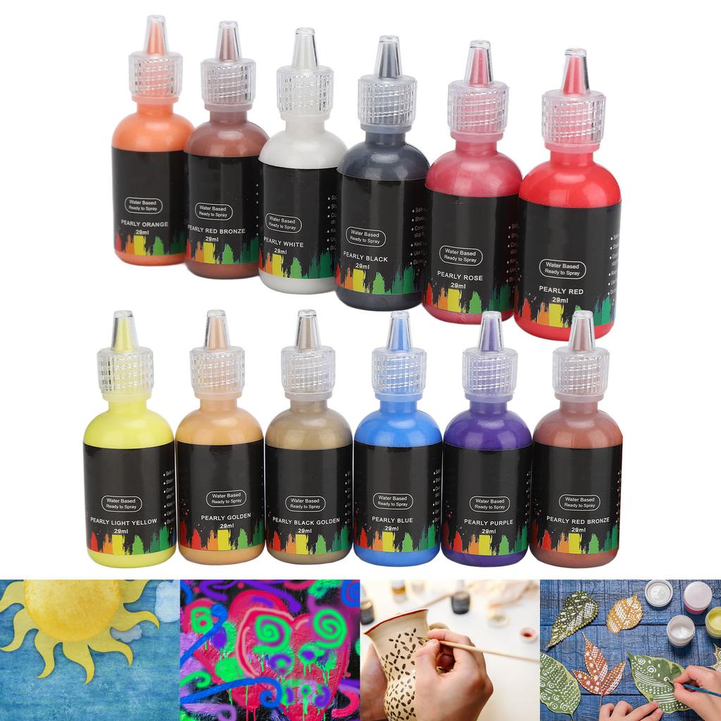 12 Farben Farbe Perlglanz DIY Farbe auf Wasserbasis für Kleidung Auto Leder Wandkunst Handwerk