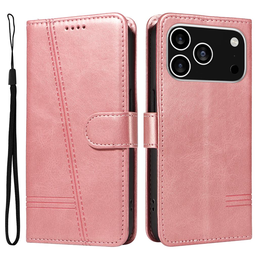 For iPhone 17 Pro Wallet Case T-Shape Lines Leather Phone Cover Stand