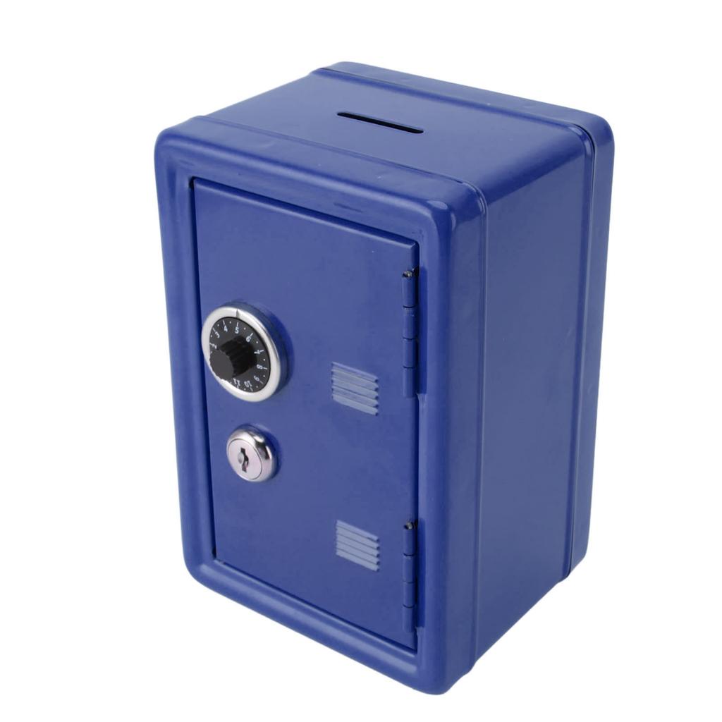 Money Bank Creative Cute Metal Vertical with Lock Keys Cash Coin Box for Home Use Blue