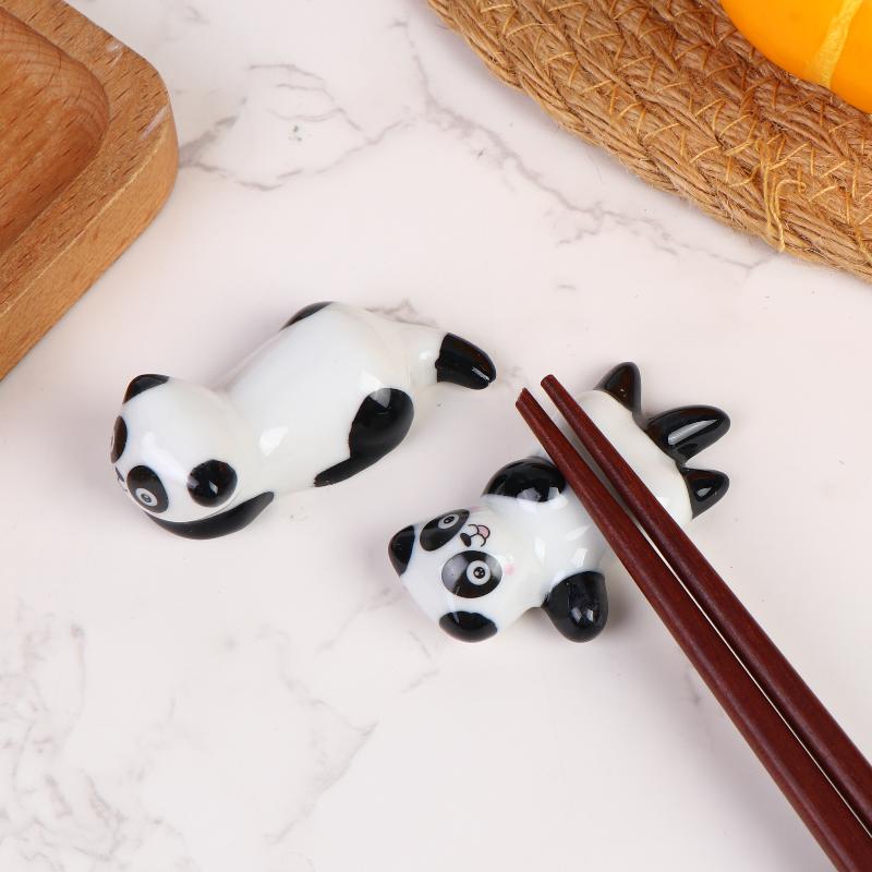 Mini Panda Ceramic Chopstick Rest Cute Cartoon Tableware Spoon Holder Pen Rack For Home Restaurant Kitchen Dining Table Decor