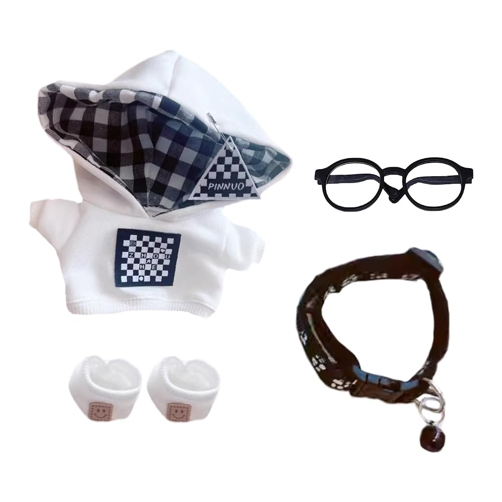 

niannyyhouse 10cm-15cm 20cm Plush Doll Clothes, Coat, Shoes, Glasses, Collar, Cotton Doll, Dress-Up (White, 10cm-15cm)