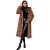 Autumn and Winter Leopard Print Coat Cold-proof Plush Long Women's Hooded Imitation Fur Jacket Top Trench Coat