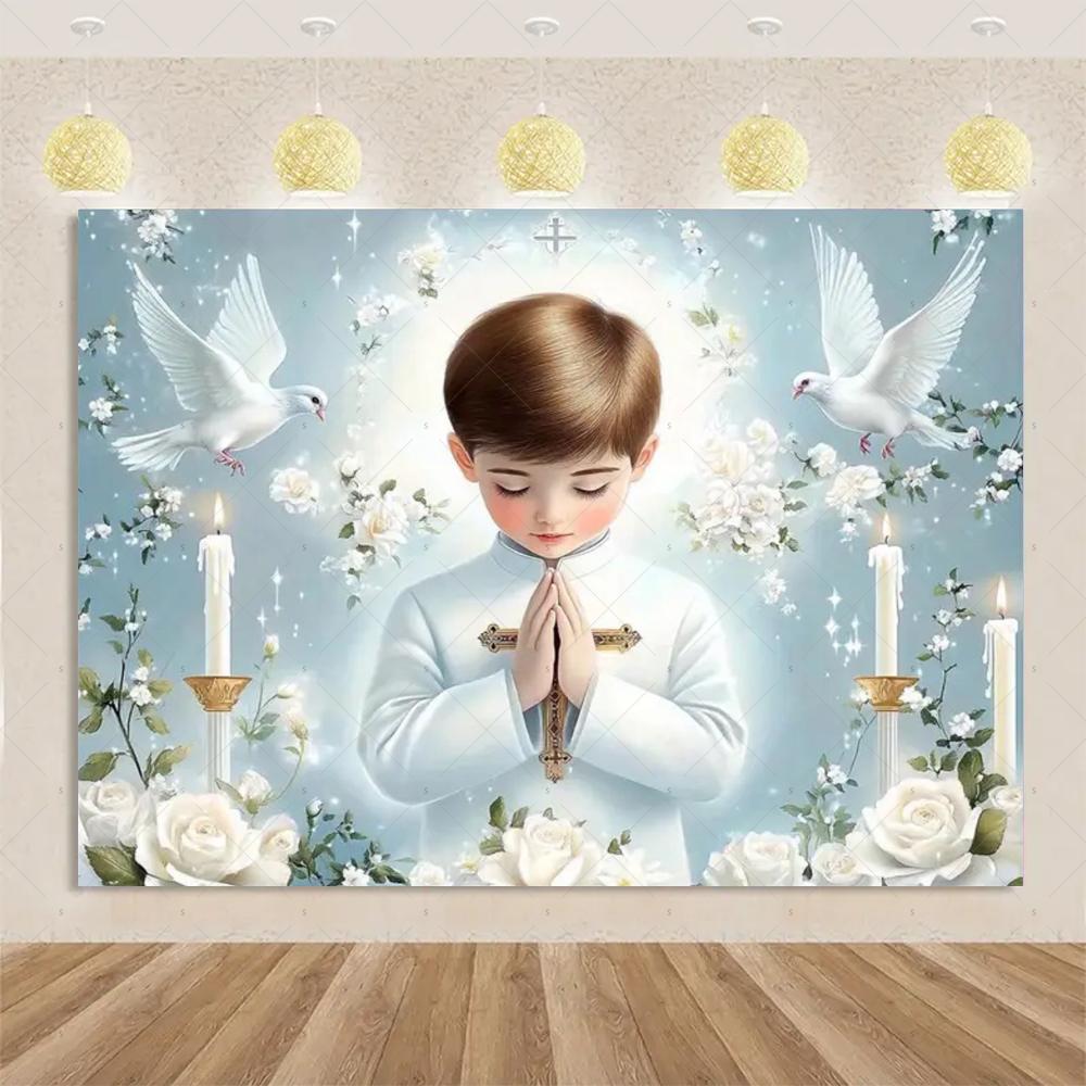 My First Holy Communion fabric background God bless baptism Baptism Crucifix chalice gold sequins photography Studio props49