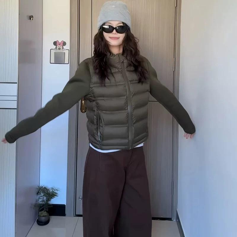 Women's winter stand-up neck cotton-padded clothes splicing sleeves short jacket light and warm solid color cotton-padded jacket direct supply