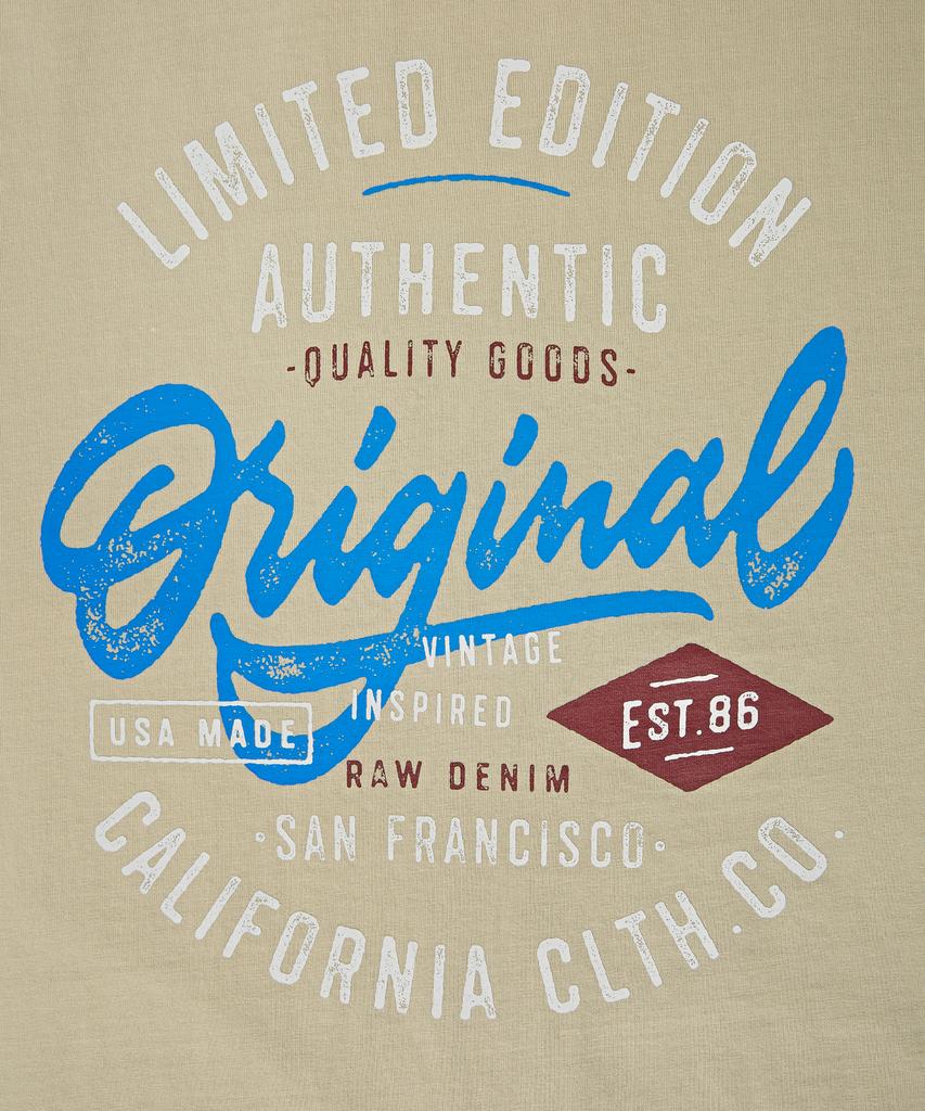 AGOD Original Camping Lettering Short Sleeve T-Shirt [Light Beige]