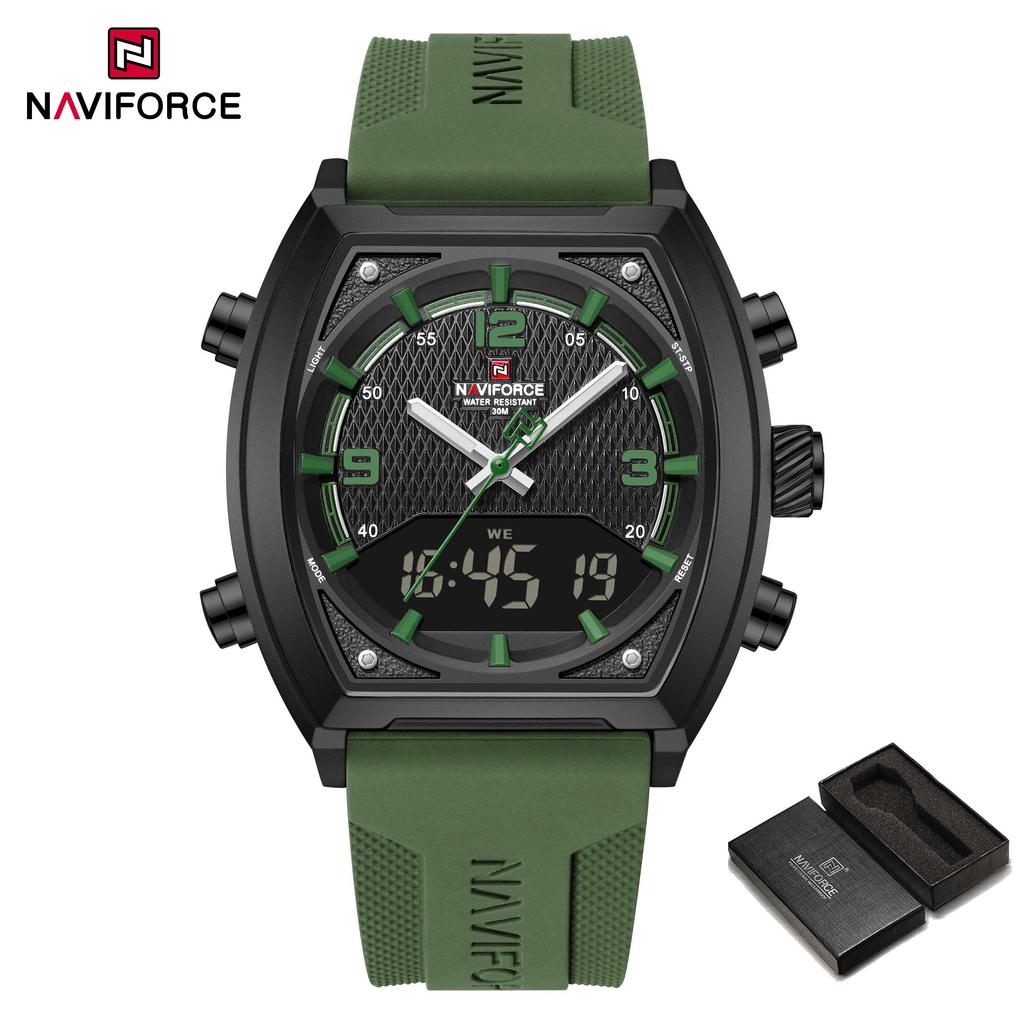 Naviforce Men's Quartz Digital Watch LCD Chronograph Date Luminous Hands 30m Waterproof Silica Strap Sports Outdoor Men's Wristwatch NF9242