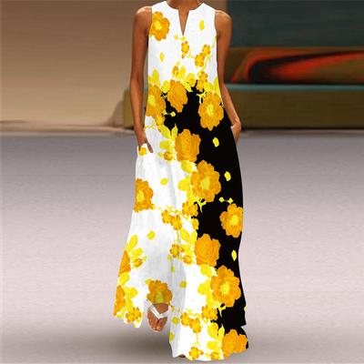 Women's Fashion Summer Spring Floral Print Sleeveless V-Neck Loose Casual Dresses