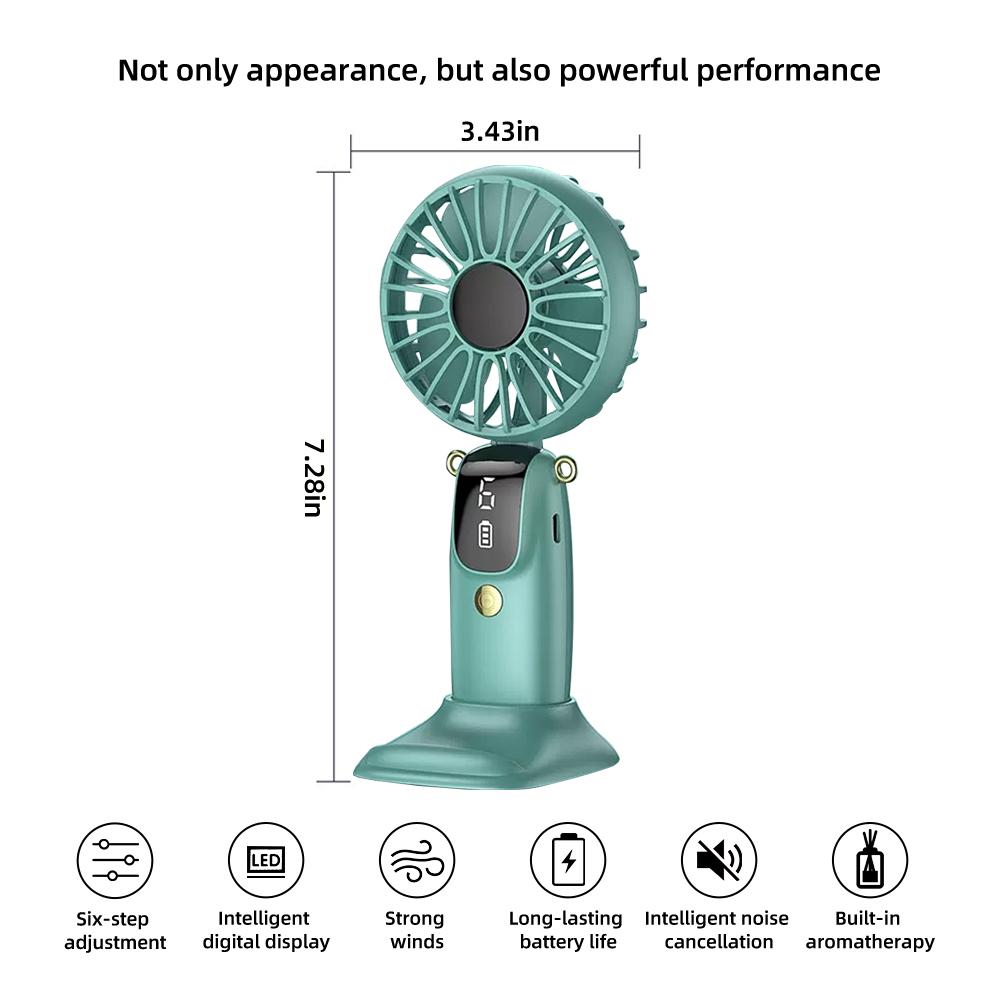 Foldable USB Mini Fan  6 Speeds  Rechargeable  Neck Hanging  Built In Phone Stand  LCD Display  Portable Cooling