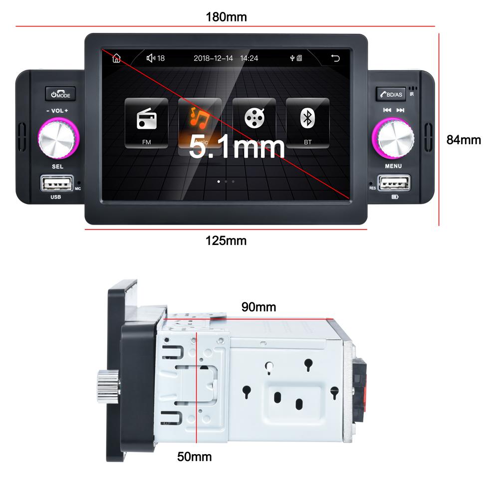 REAKOSOUND 1 Din 5" CarPlay Radio Car Stereo Bluetooth MP5 Player Android-Auto Hands Free A2DP USB FM Receiver Audio System 160