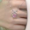 Cute Sweet Pink Bow Necklace Ladies Fashion Sparkling Rhinestone Heart Shape Pendant Clavicle Chain Delicate Wedding Accesories