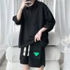 Plus Size Fashion Waffle Loose Casual Men's Sets Simple Turn Down Collar Short Sleeve Polo Shirts and Shorts Streetwear