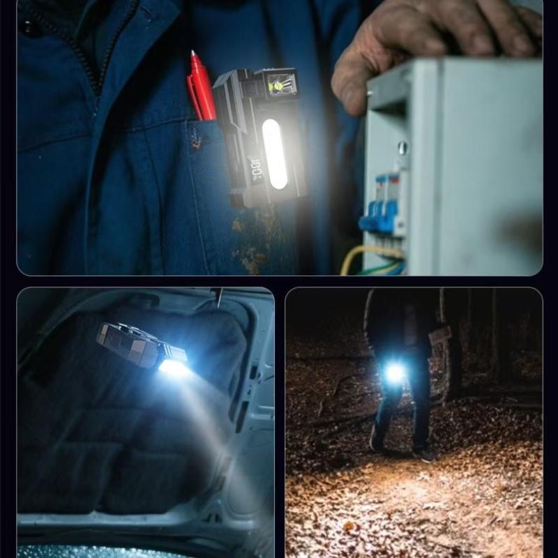 USB Rechargeable COB LED Key Ring Work Light, Waterproof Portable Hanging Mini Flashlight for Outdoor Camping Hiking