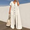 Sommer V-Ausschnitt Einreiher Damen Jumpsuits Tasche Elegant Büro Romper Lässig Locker Übergröße Damen Jumpsuit