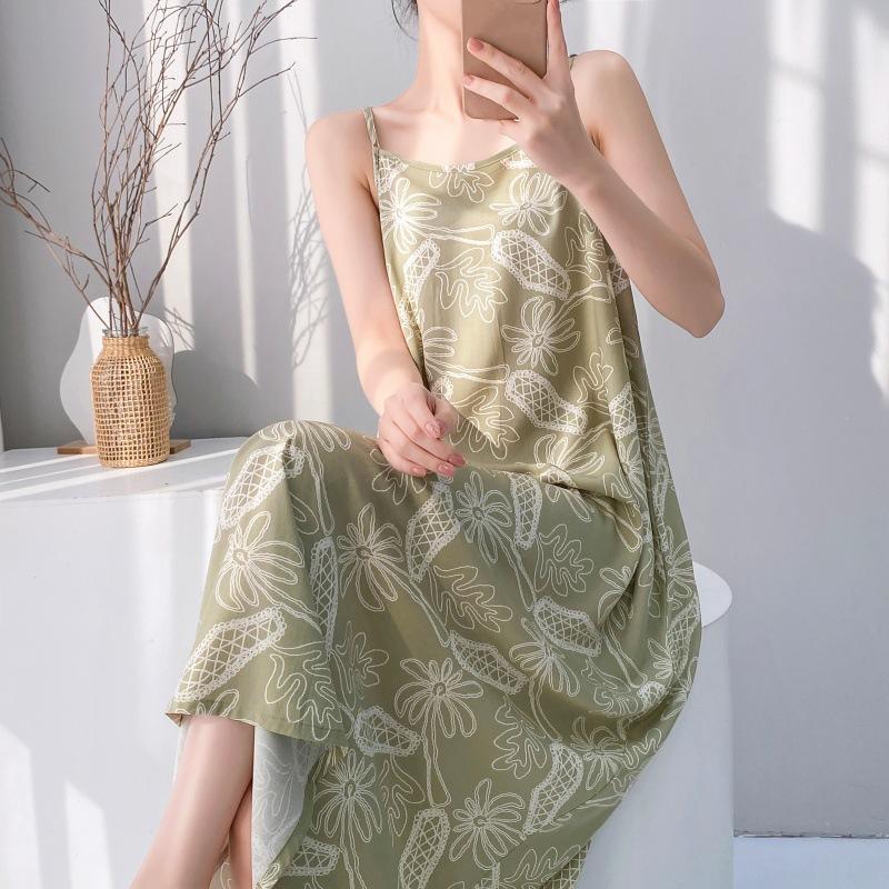Suspender small fresh cotton and silk nightdress women's summer thin sleeveless lazy style loungewear high-end sense holiday dress