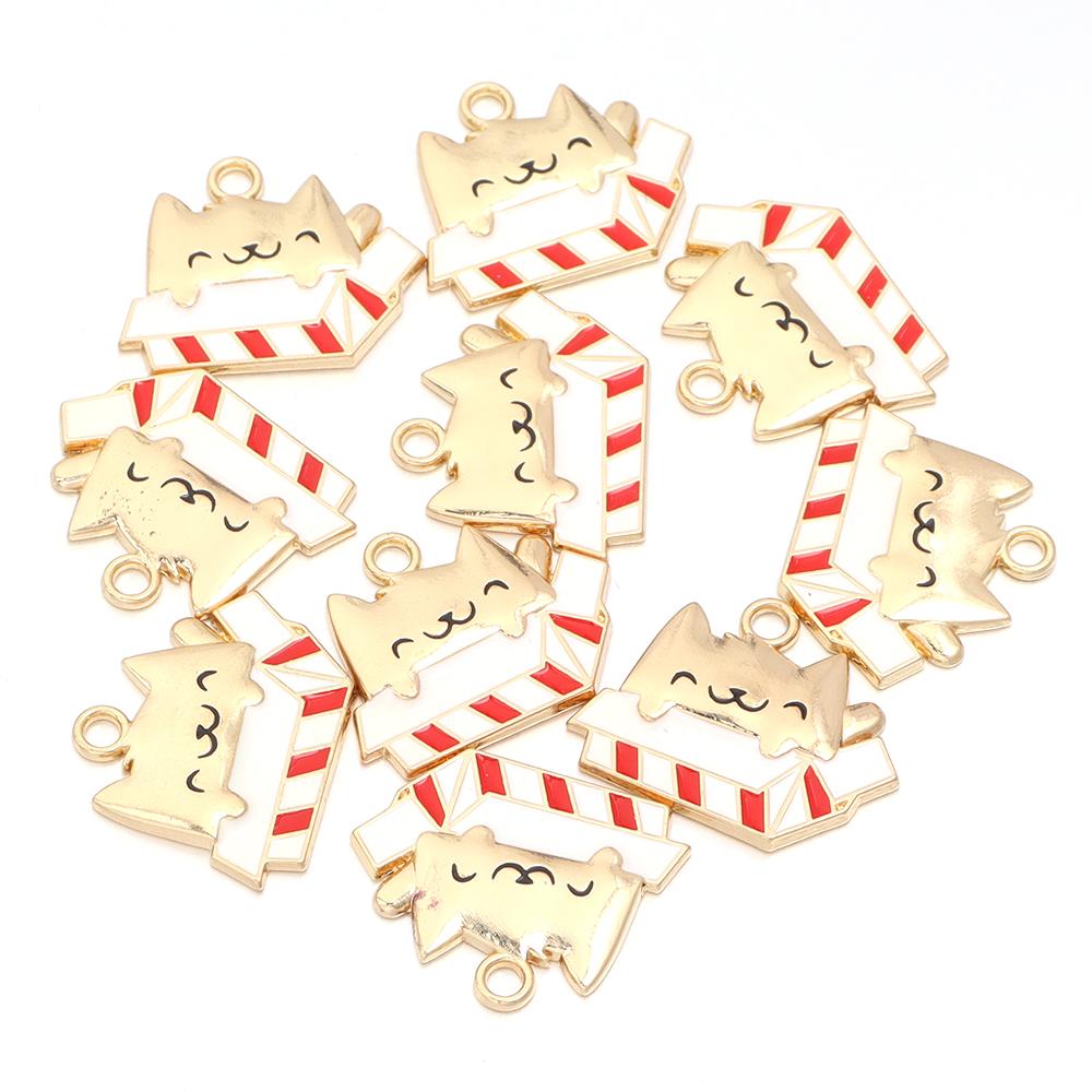 10pcs Alloy Enamel Christmas Charms Cute Xmas Pet Dog Bone Pendants For Jewelry Making DIY Earrings Necklace Gifts Accessories