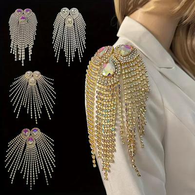 Fringe Rhinestone Epaulette Waterdrop Shoulder Epaulette Sparkling Tassel Epaulet Accessory for Costume Party Stage Performance