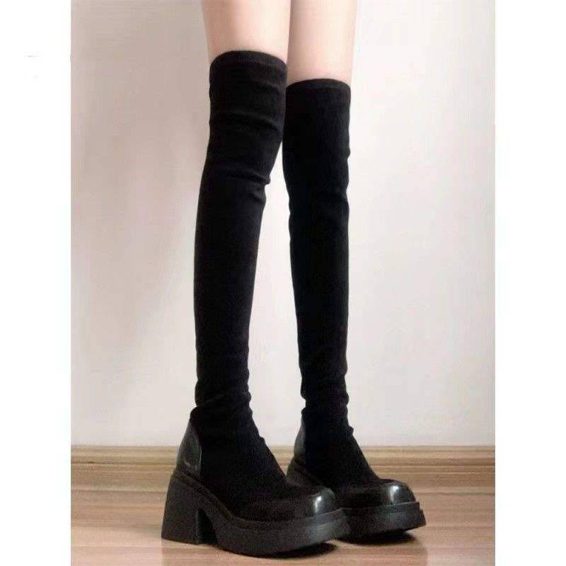 Boots Women's Over-the-Knee 2025 Autumn and Winter New Thick-soled Small Skinny Elastic Suede High Heel Merad Women's Boots