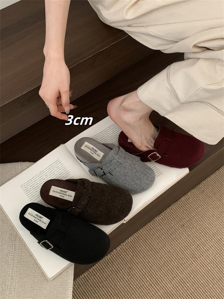 Thick-soled gray Birkenstock shoes for women's autumn and winter new Korean version niche retro Birkenstock one-pedal lazy bag head half slippers