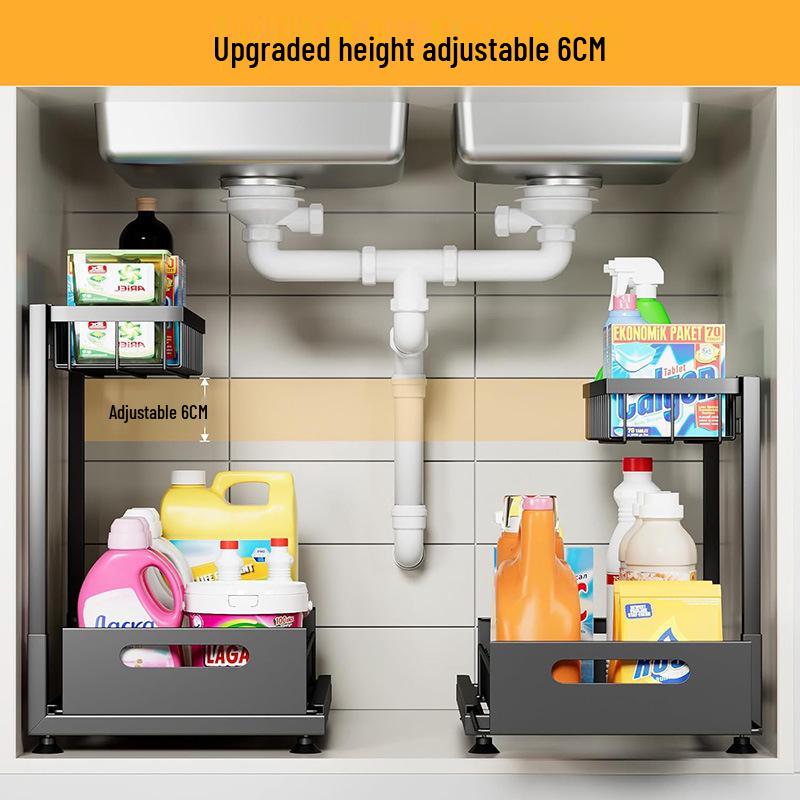 Double-Layer Pull-Out Spice & Storage Rack for Kitchen and Bathroom