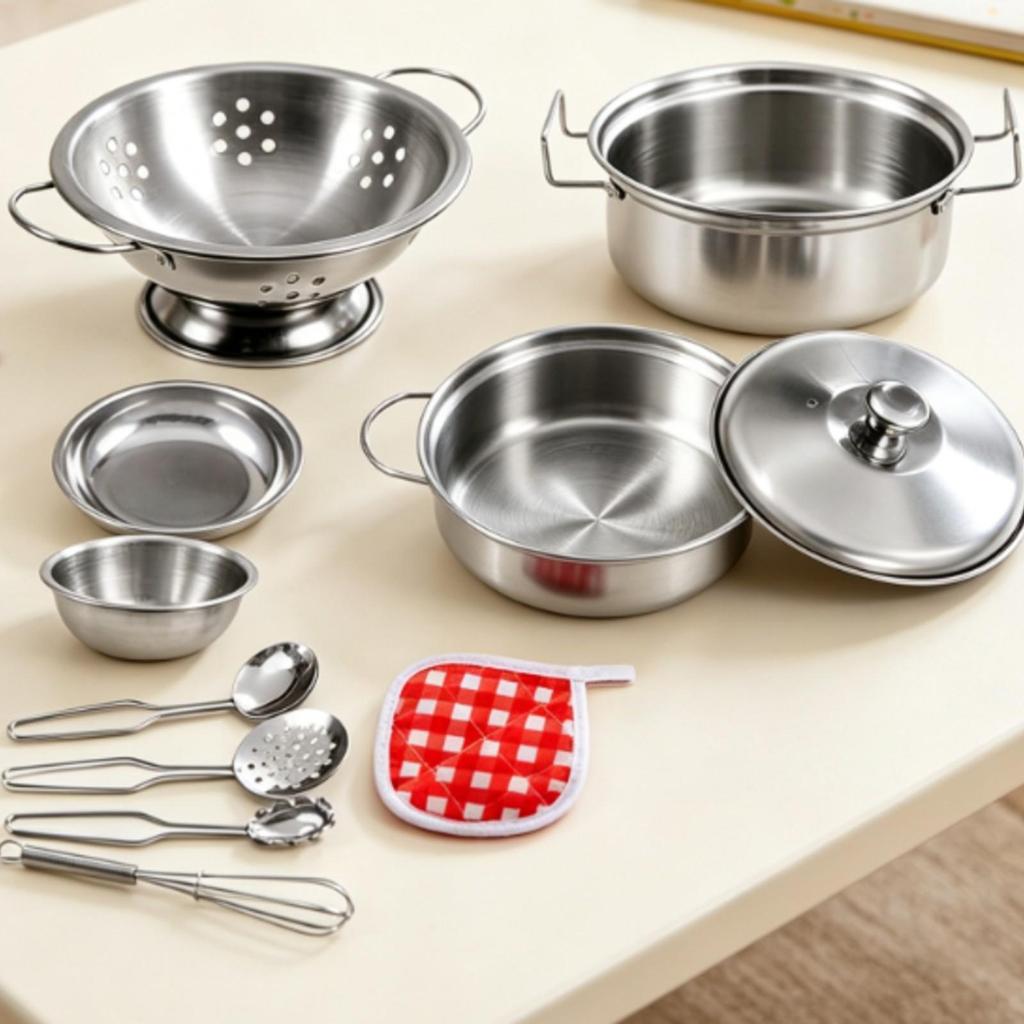 11 Pieces Toy Cookware Set with Storage Pouch Realistic for Daycare, Preschool