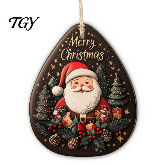 Cute Elk Holiday Ornaments 2D Christmas Wooden Door Hanger Ornaments, Santa Snowman Reindeer Welcome Wall Home Entrance Accents Sign, Rustic Farmhouse