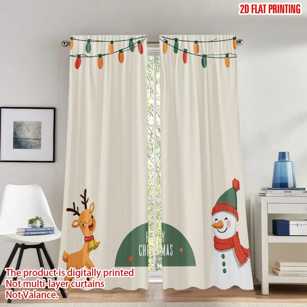 

2pcs 2D flat printing Fashionable Christmas curtains Christmas Reindeer Snowman Digital Printed Polyester Drapes Festive 100*130 Rod Pocket 1pcs