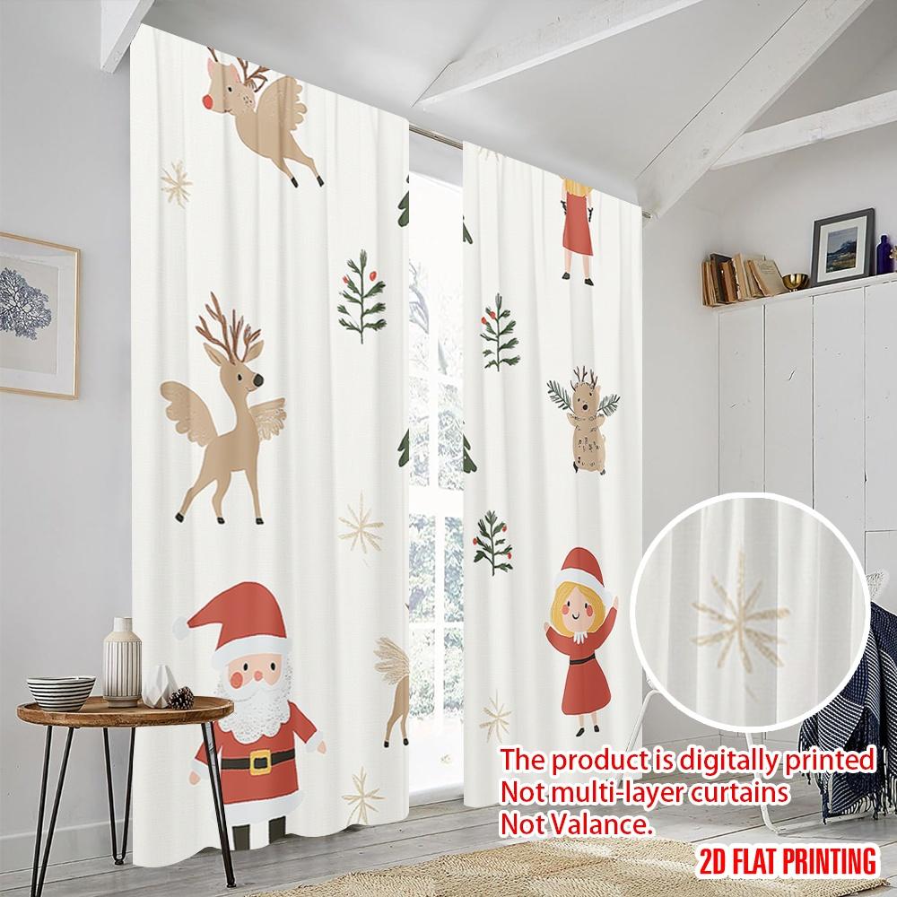 2pcs,2D plane printing Creative Curtains Cute Christmas Tree Angel Reindeer Santa (2) Versatile Polyester Fabric (without rod)