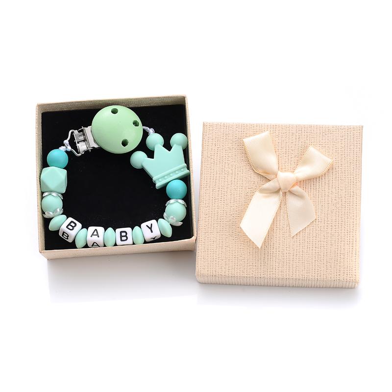 Verpackte Personalisierte Name Baby Schnullerclips Silikon Perlen Schnuller Schnullerketten DIY Stillspielzeug Anti-Drop Schnullerhalter Kette