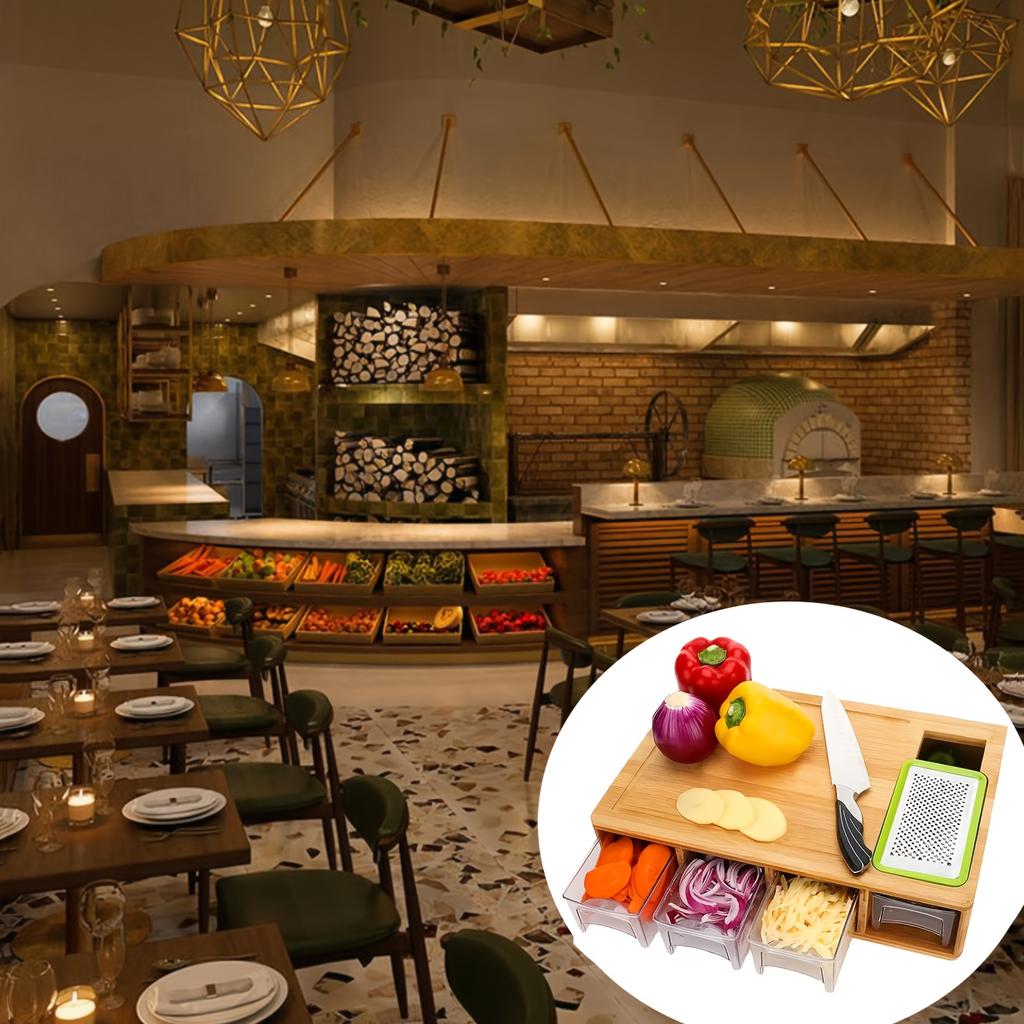 Kitchen Multi Functional Classification Bamboo with Drawer Style Cutting Board and Cutting Board Set Kitchen Tools Can Store