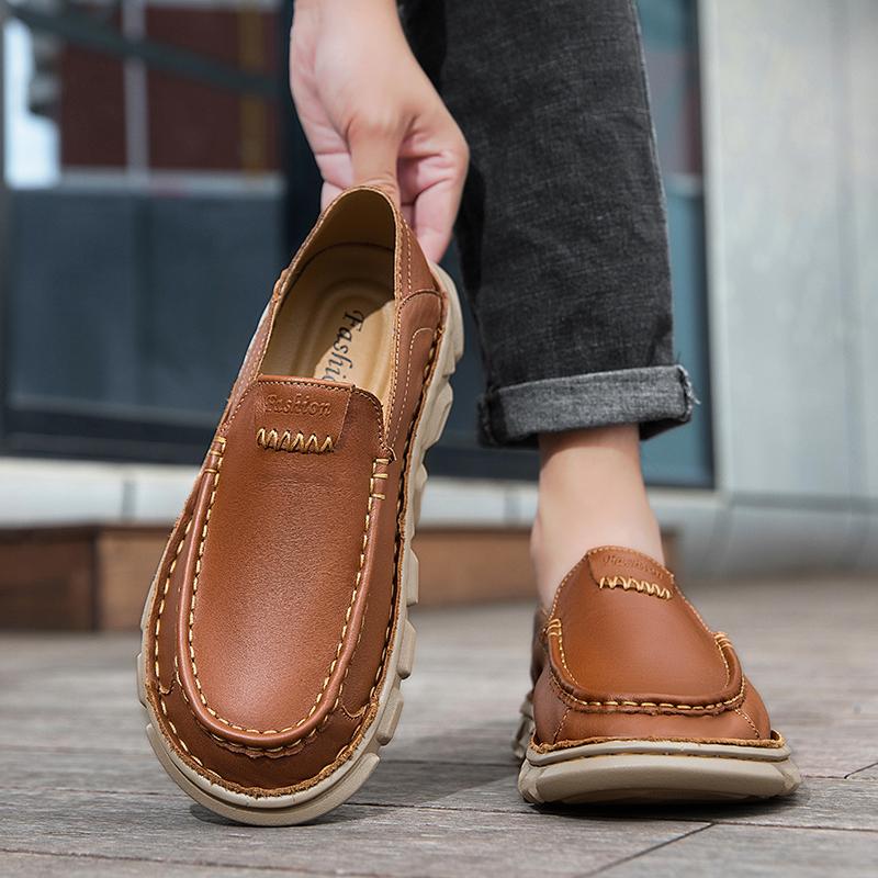 Fashion Brand New Men Comfortable Genuine Leather Business Leather Shoes Fashionable Spring Breathable and Non Slip One Foot Lazy Shoes