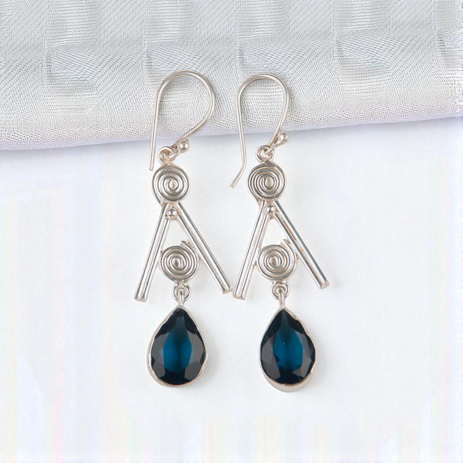 

London Blue Topaz Gemstone 925 Sterling Silver Jewelry Handcrafted Earrings 2.4 EE-86-5