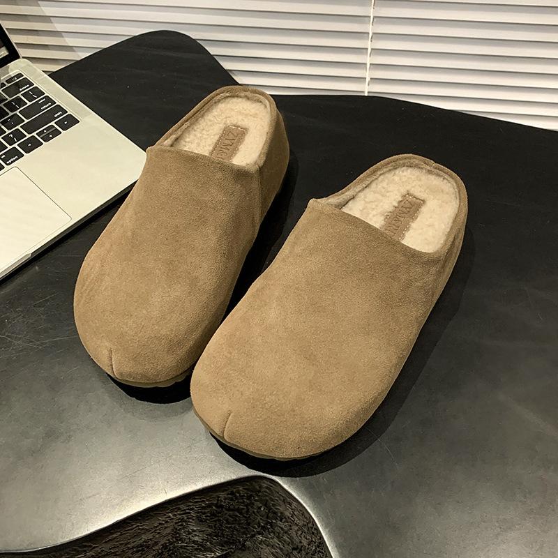 Birkenstock slippers women's outerwear 2025 autumn lazy one-pedal cotton slippers thick-soled casual bag head velvet half slippers