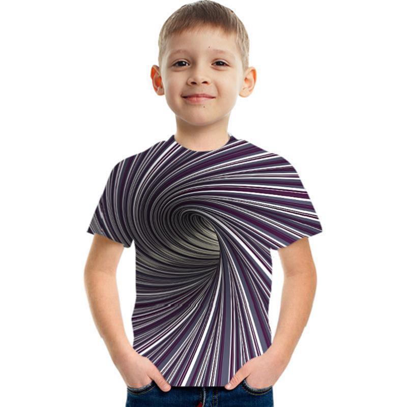 Summer Round Neck Visual Deception 3D Printed Top Fashionable Casual Short Sleeved Children's Boy T-shirts
