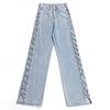 Women's Light Blue Summer Jeans - Stylish Design, Side Hollow, Straight Wide Leg