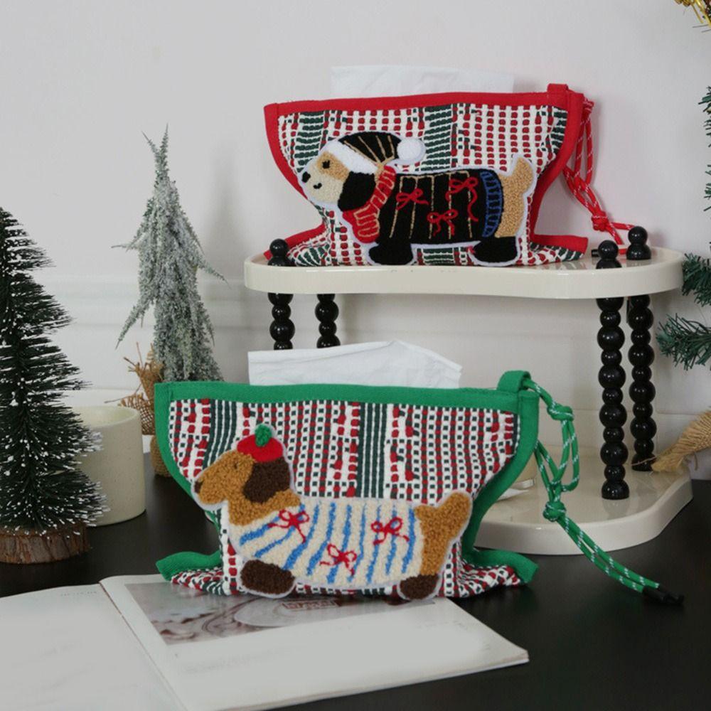 Rustic Style Dachshund Tissue Box Cotton Thread Paper Tissue Case Woven Tissue Bag Living Room
