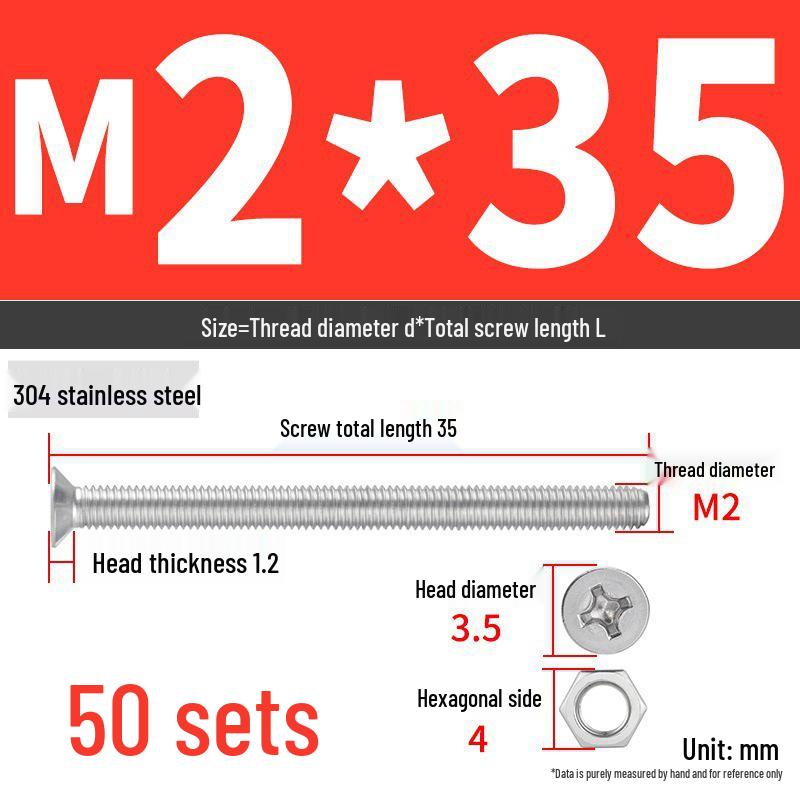 304 Stainless Steel Extra Long Phillips Flat Head Screws and Nuts Set (2M, 3M, 4M)