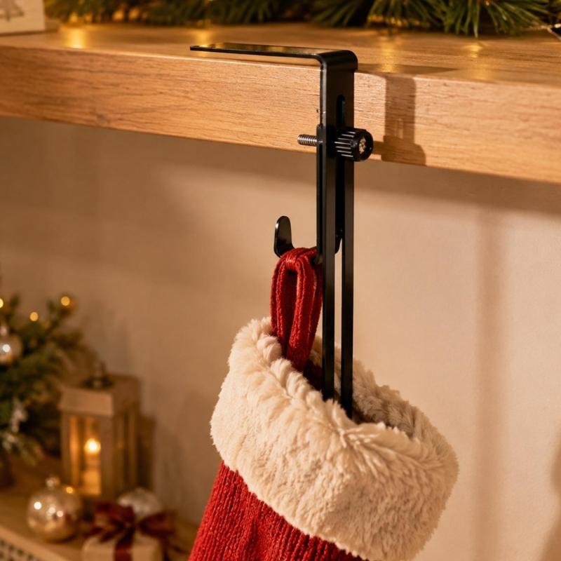 Christmas Stocking Hangers, 10 Pack Metal Mantel Holders with Turn-Screw Clamps for Shelf, Tabletop, and Square-Rail Holiday Displays