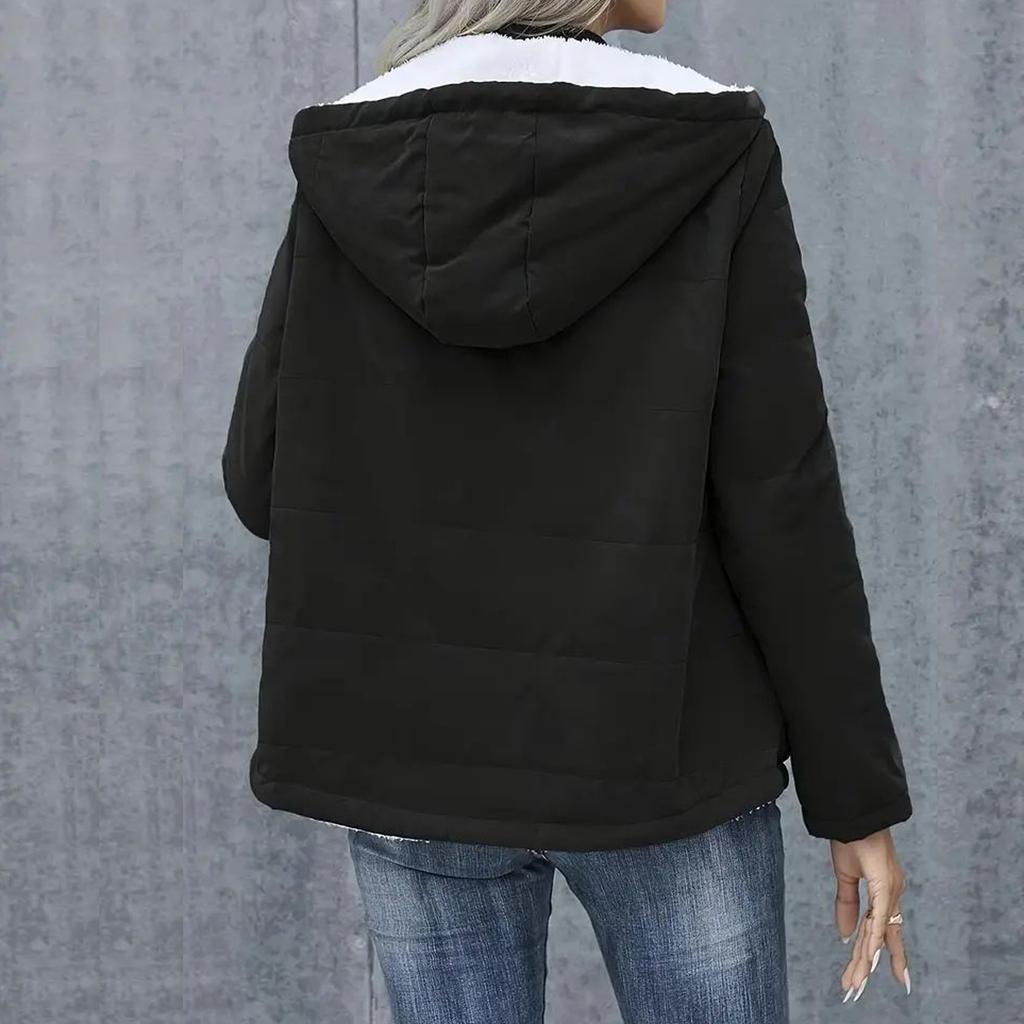 Dámská jednobarevná volná módní a hřejivá fleecová bunda s dlouhým rukávem