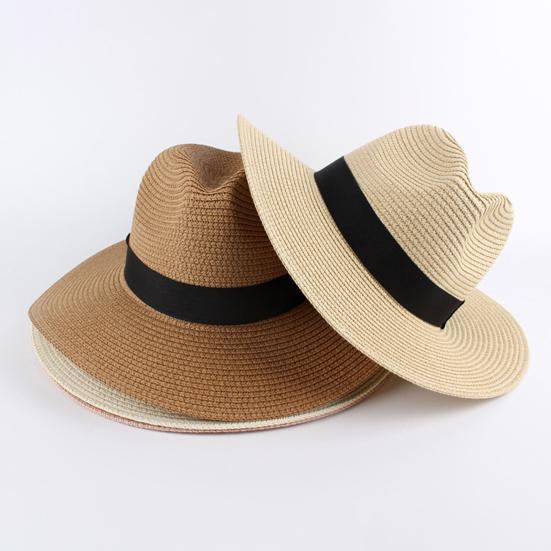 Straw Hat High-Density Natural Straw Fabric Lightweight Breathable Sun Protection Wide Brim Flat Top Summer Hat