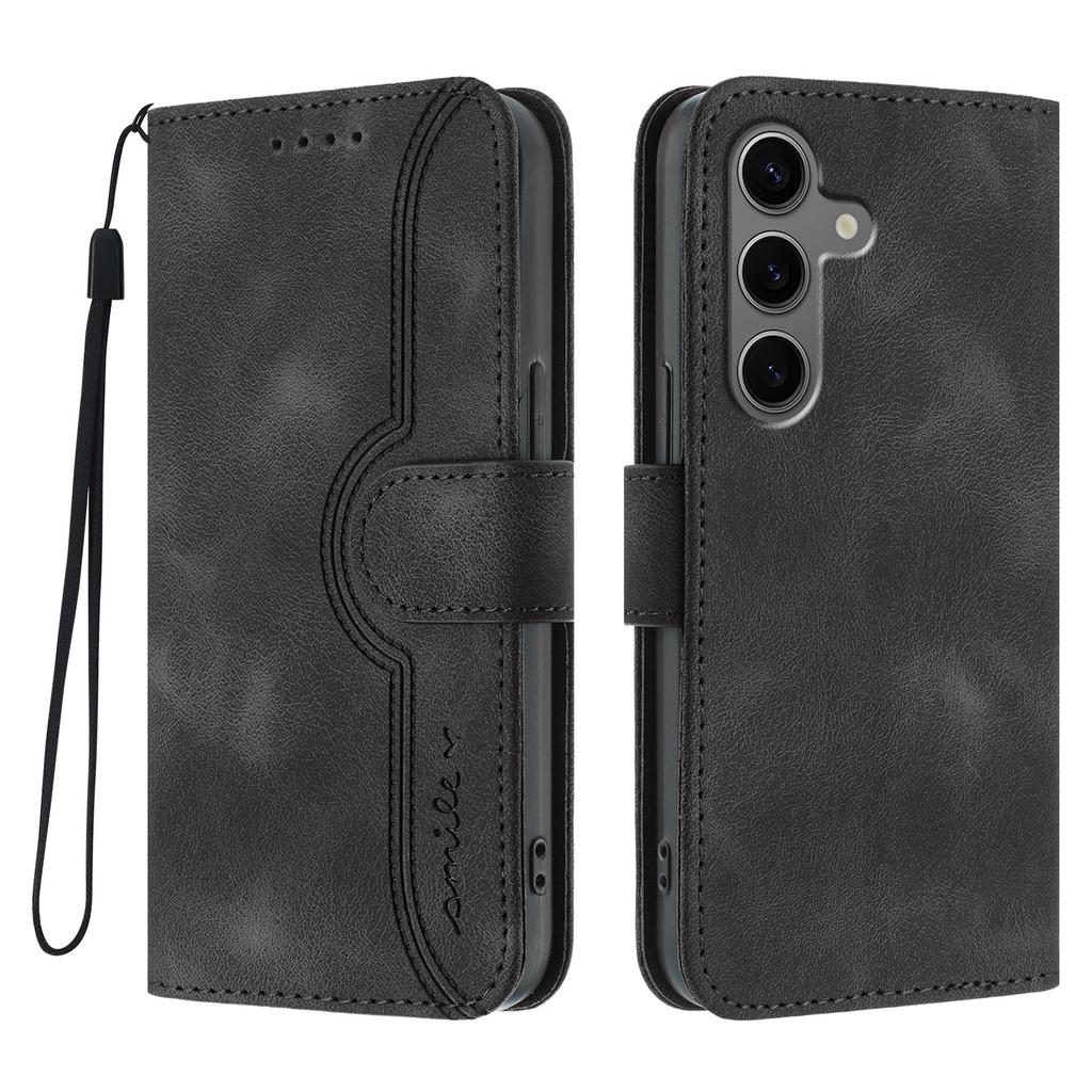 For Samsung Galaxy S25+/Galaxy S24+ Leather Case Wallet Stand Smile Imprinted Phone Cover with Strap