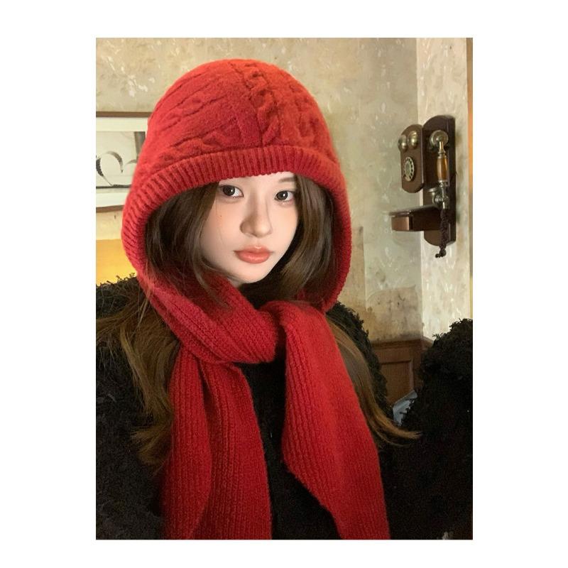 Women S Winter Warm Knit Scarf Hat One Piece For Cold Weather