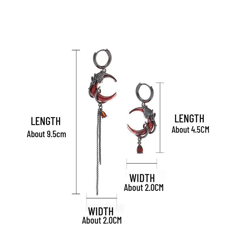 Rose Red Asymmetrical Crescent Earrings: Niche Retro Chinese Design, High-End, Versatile, Fashionable Studs for Women
