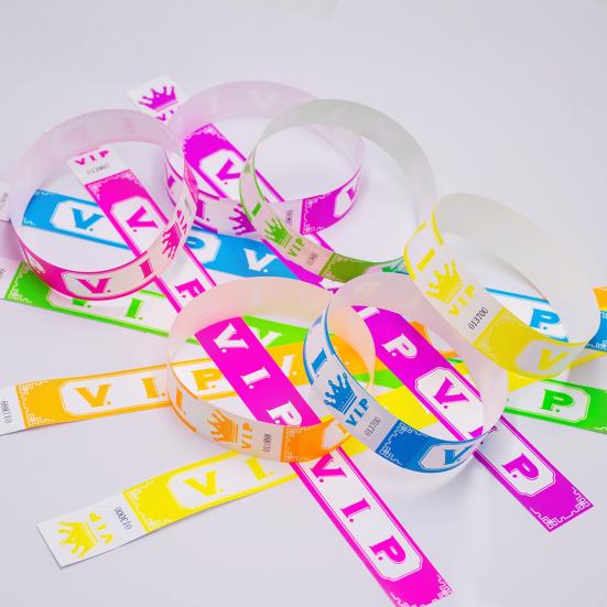 100 Pcs VIP Disposable Wristbands Waterproof Fluorescent Color Bracelets Self-Adhesive ID Wrist Bands for Events Festivals Bars Concerts