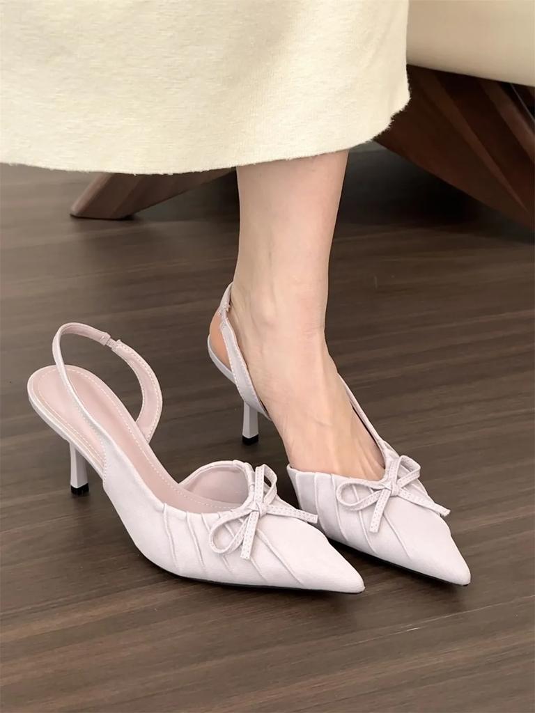 Fashion Women Bowknot High Heels Pumps Women Summer Fashion Leopard Thin Heel Sexy Pointed Slingback Sandals Elegant Party Dress Shoes